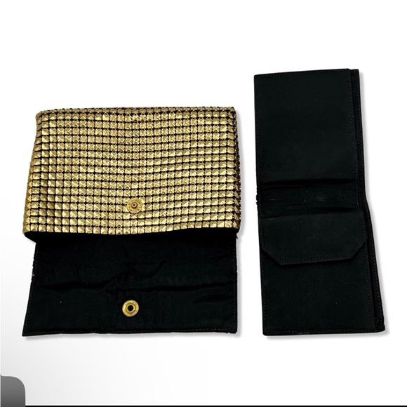 Fabulous 1950s gold metal link clutch with matching wallet in original box